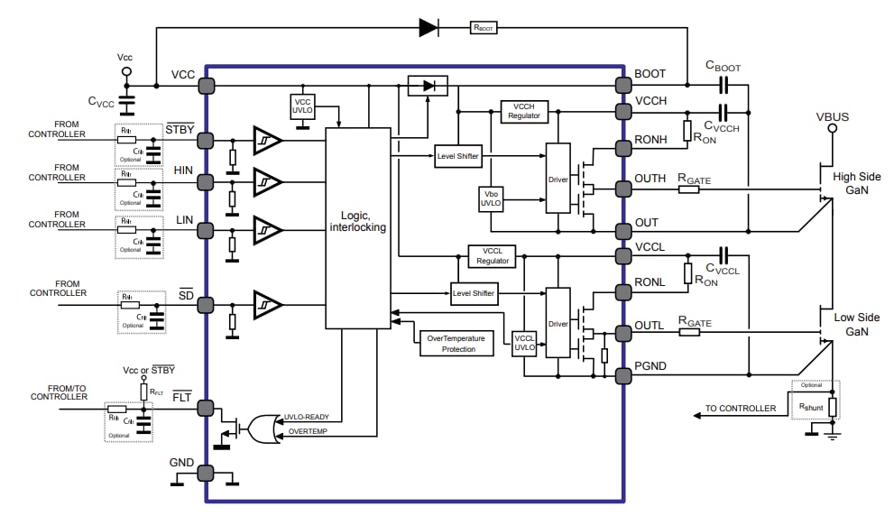 Applikations-Schaltungsdiagramm - STMicroelectronics STDRIVEG210n Halbbrücken Gate-Treiber